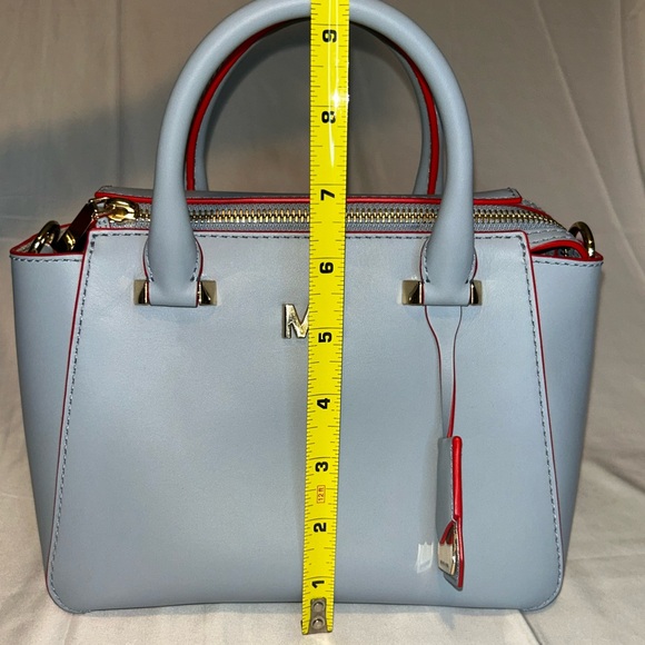 Michael Kors Nolita medium satchel in pale blue leather with red piping NWOT - Picture 9 of 10